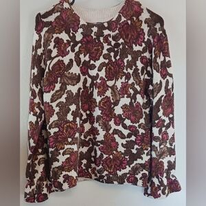 Democracy Women Med Crew Neck Sweater Floral Acrylic Mohair Blend
